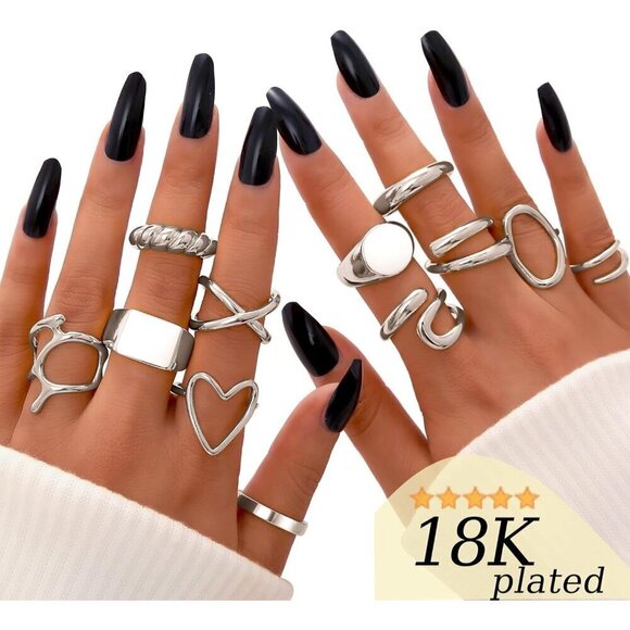 💫 Women Silver Knuckle Ring 18K Plated Open Stacking Adjustable Chunky Rings - Picture 2 of 8
